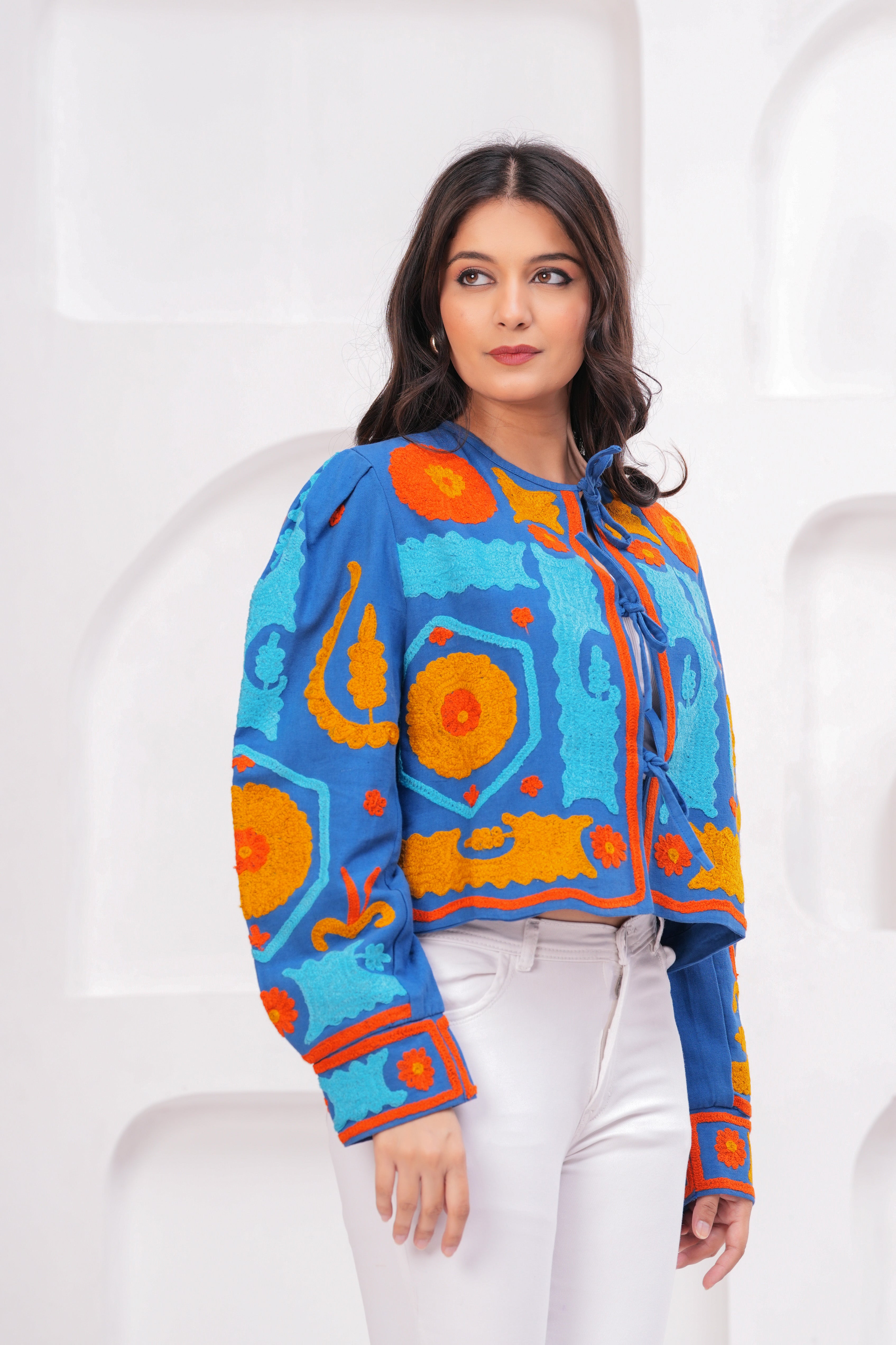 Hand Printed Quilted Cotton Jacket: Blue Floral Jacket