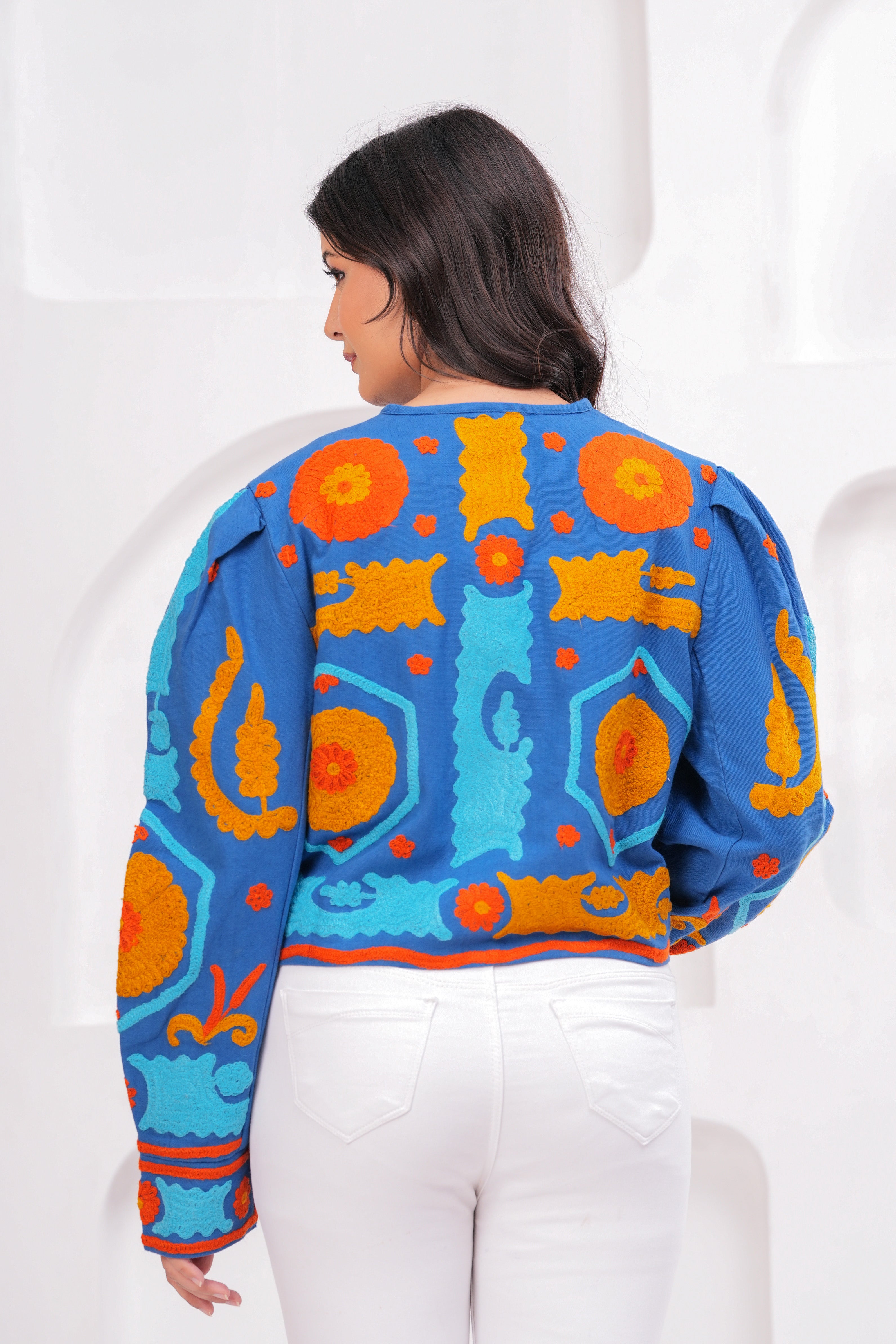 Hand Printed Quilted Cotton Jacket: Blue Floral Jacket