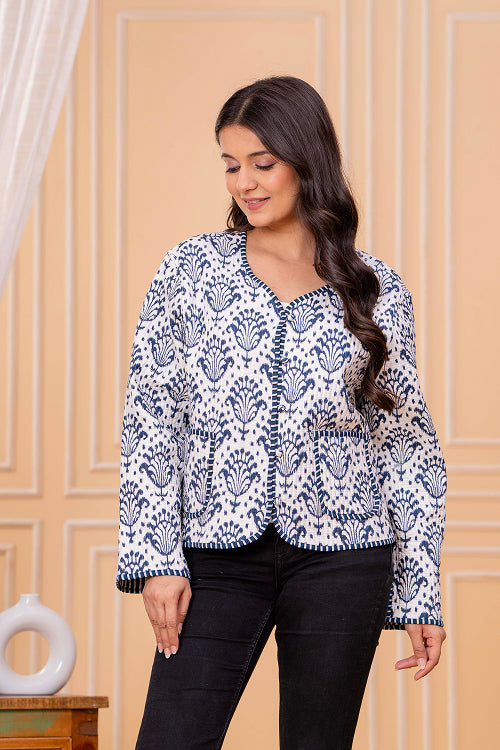 Blue Women Wear printed Cotton Jacket