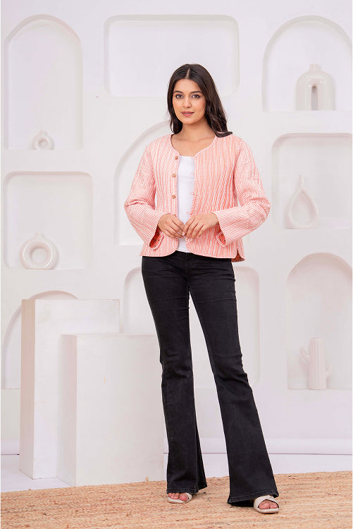 Indian Handmade Peach Floral Print Cotton Jacket