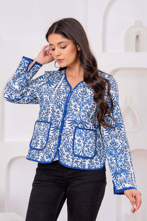 Blue Printed Quilted Jacket