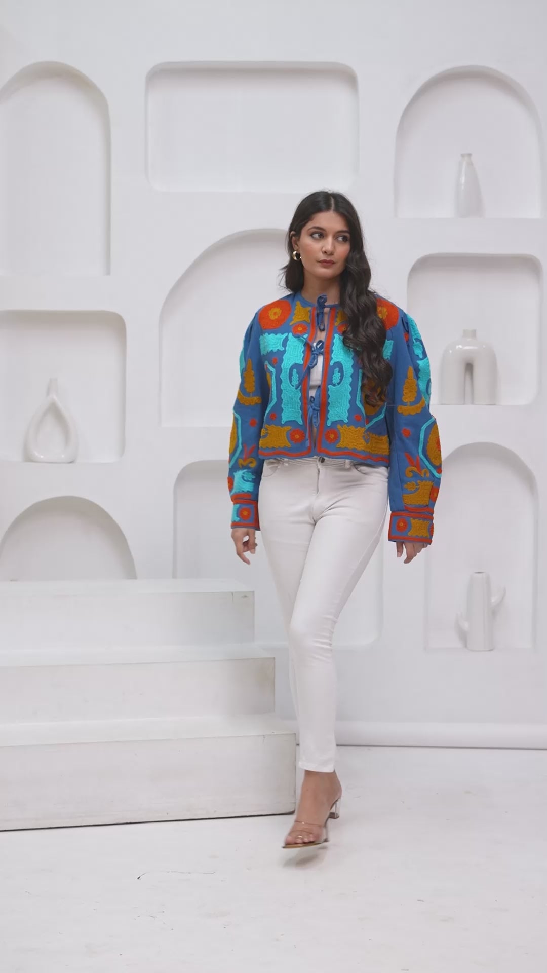 Hand Printed Quilted Cotton Jacket: Blue Floral Jacket