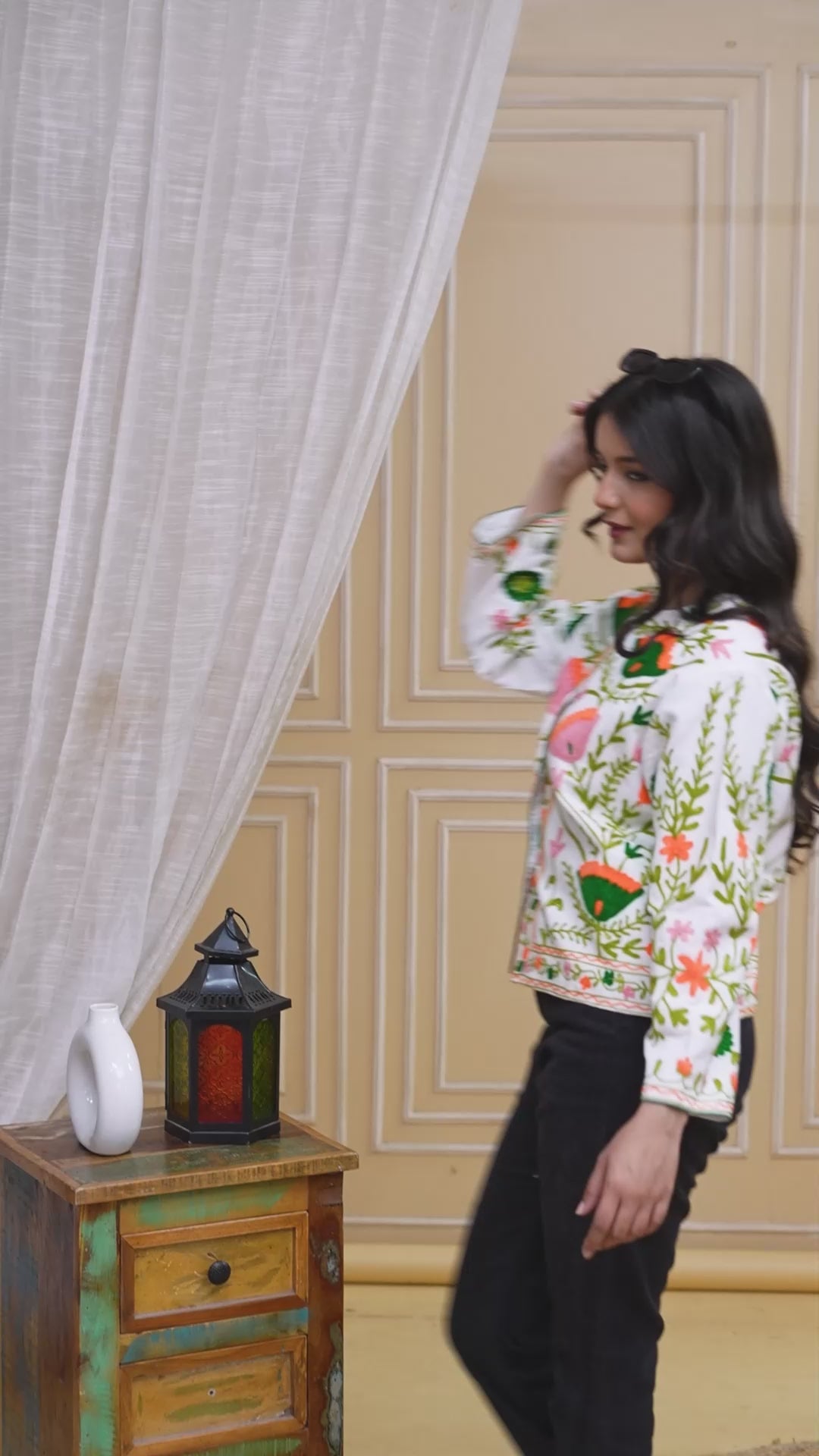 Handmade Indian Quilted Jacket: Floral Print Cotton Coat